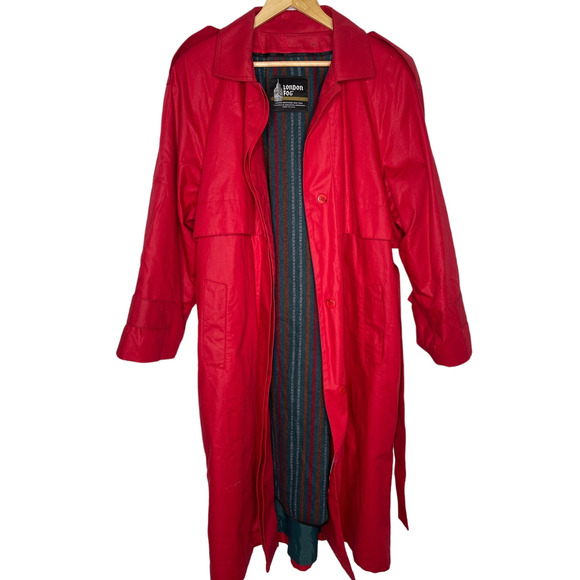 NEW! London Fog 14 Classic $249 Waxed Canvas Trench Coat Long Rain Jacket Red - Picture 5 of 14